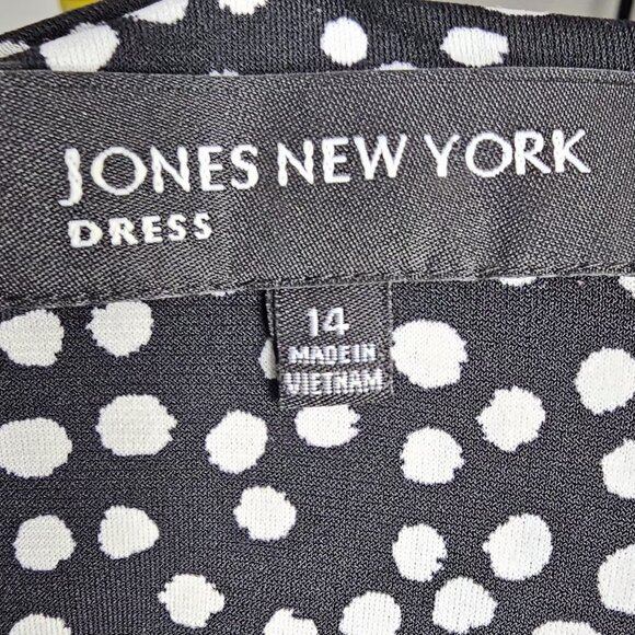 Jones New York Women’s 14 Polka Dot A-Line Dress Black White Twist Front Midi - Picture 5 of 8